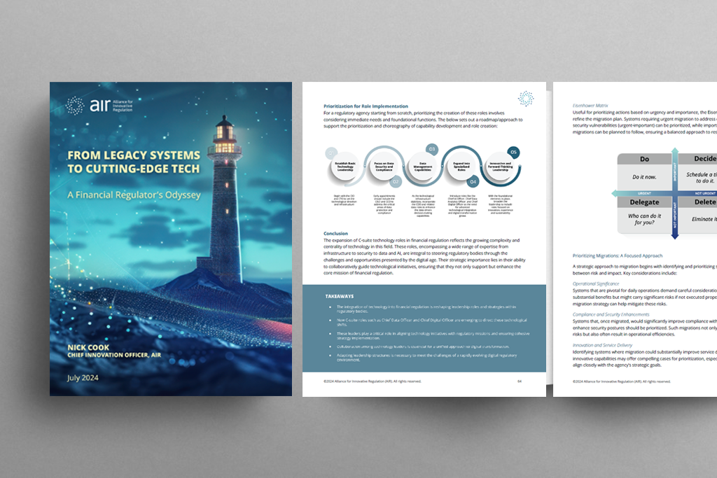 Cover image of AIR's white paper "From Legacy Systems To Cutting-Edge Tech: A Financial Regulator’s Odyssey" displaying a lighthouse in tumultuous waters.